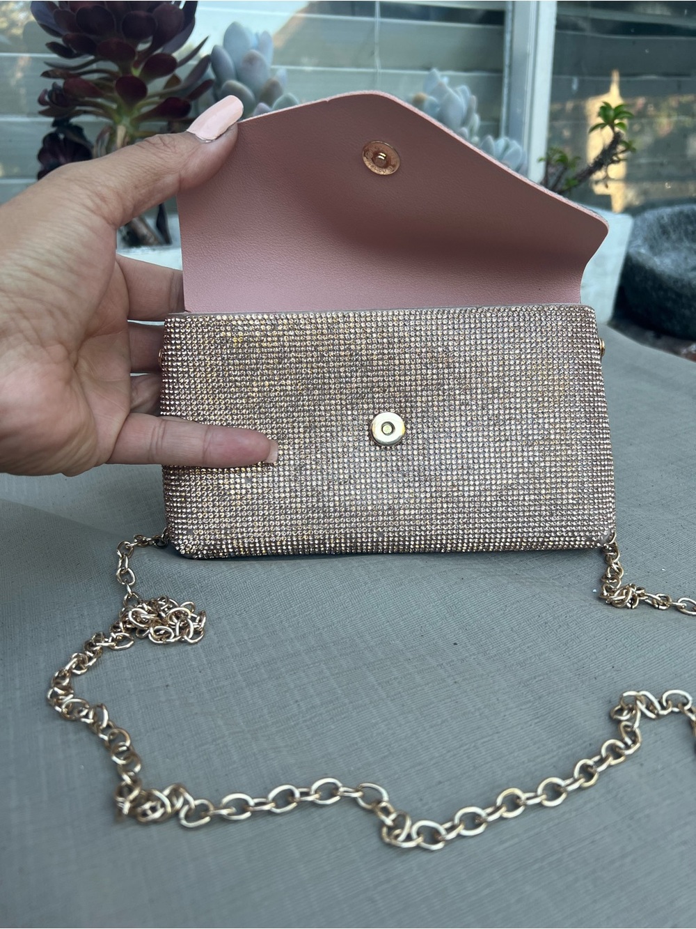 Sparkling Rose Gold Evening Crossbody Clutch